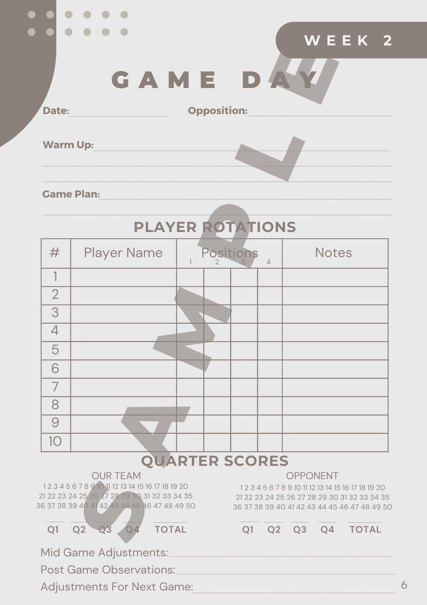 Netball Coaching Handbook - 20 Week season Planner - 132 Pages - Black & White - Physical Copy