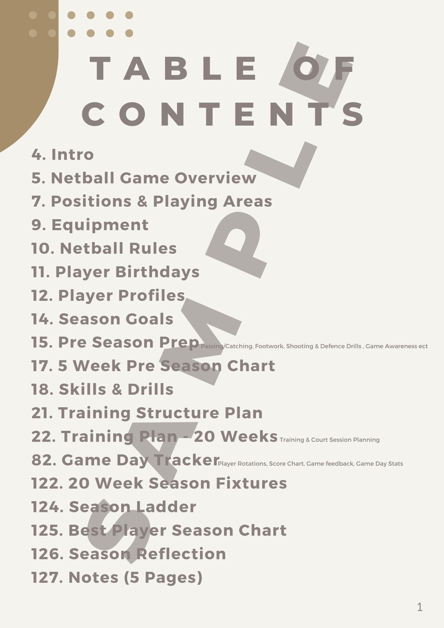 Netball Coaching Handbook - 20 Week season Planner - 132 Pages - Beige
