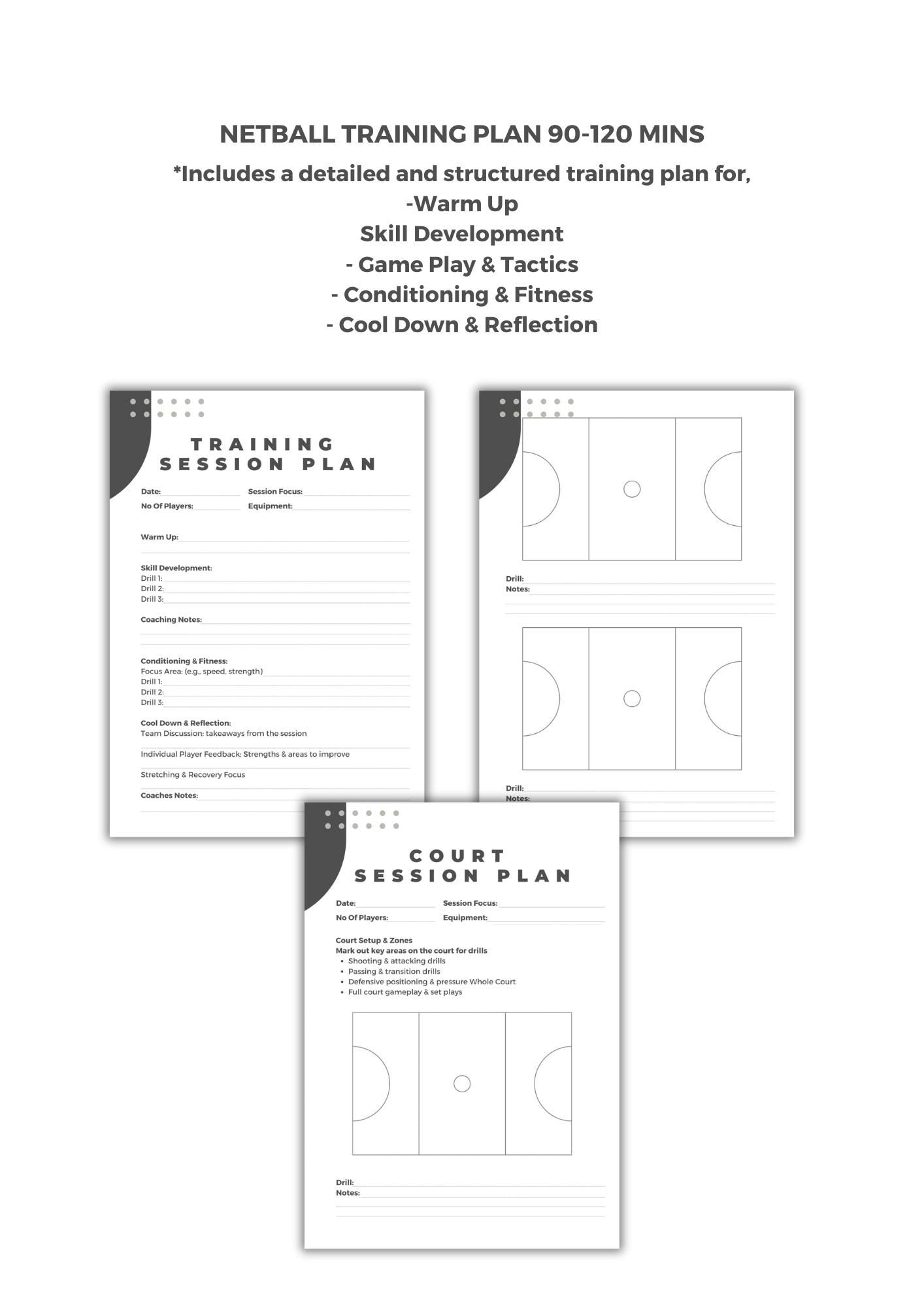 Netball Training Plan Template | Printable Training Worksheets! White Version - Print Friendly