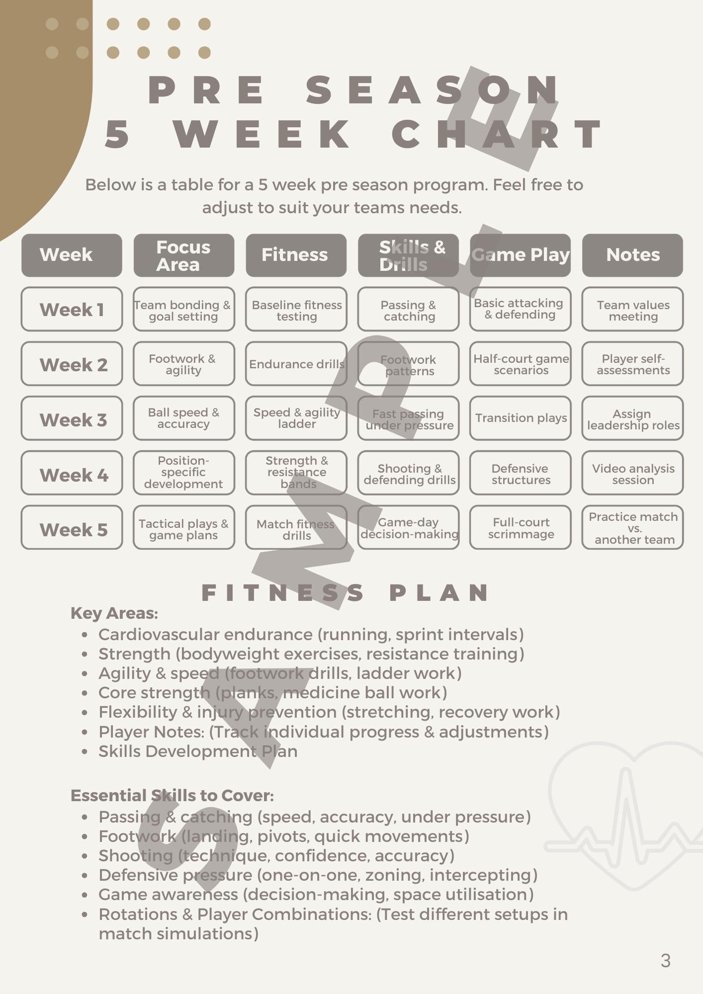 Netball Coaching Handbook - 20 Week season Planner - 132 Pages - Beige