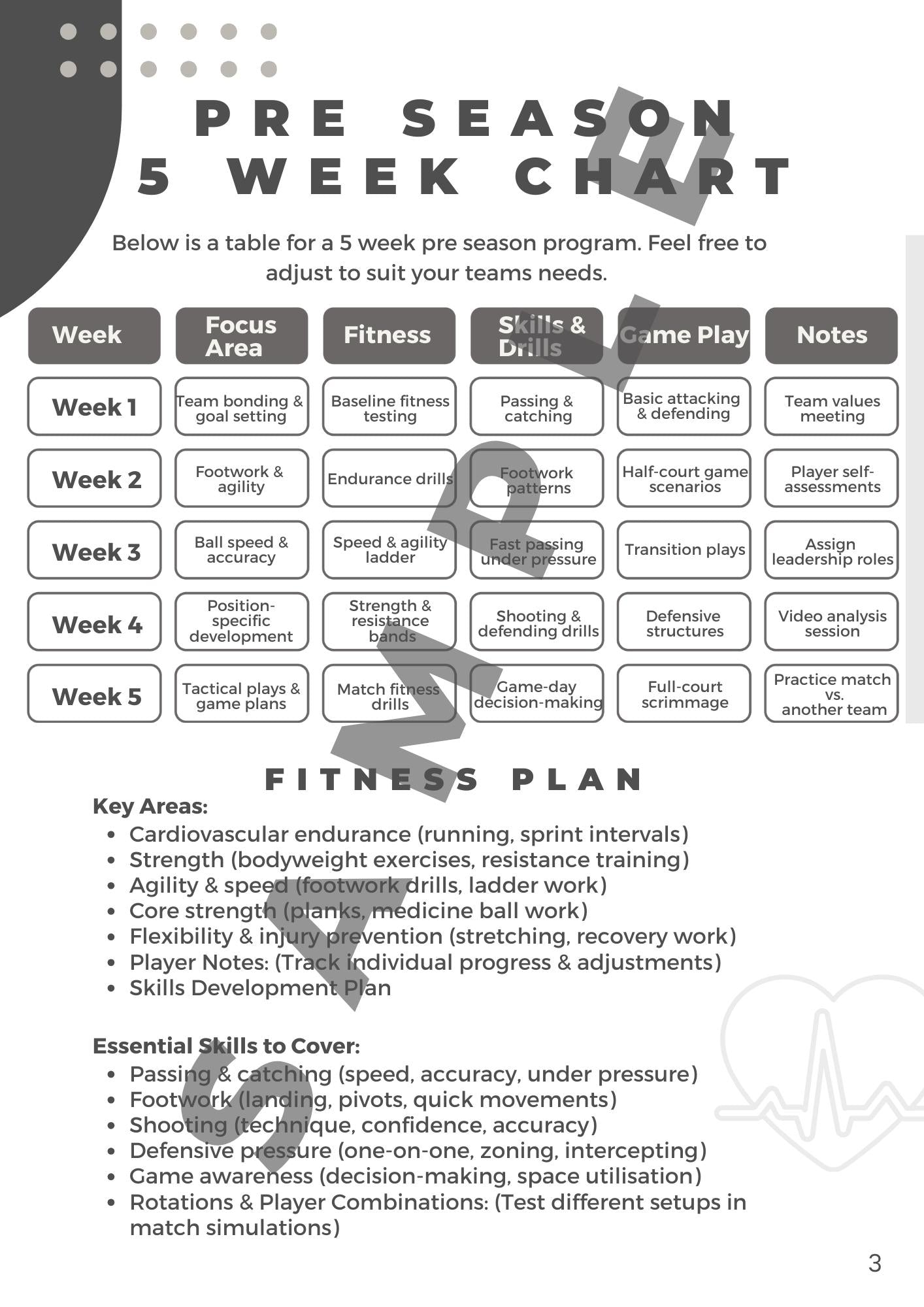 Netball Coaching Handbook - 20 Week season Planner - 132 Pages - White - Print Friendly